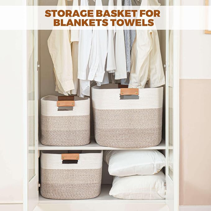 Rectangle Blanket Storage Basket, Large Blanket Basket Living Room, Nursery Nin for Toys, 50 L Large Woven Storage for Toy Organizing & Laundry, 18.11’’*14.17’’*11.81’’, Gradient Brown - Image 4