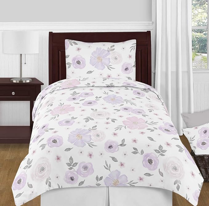 Sweet Jojo Designs Lavender Purple, Pink, Grey and White Organizer Storage Bins for Watercolor Floral Collection - Set of 2 - Rose Flower - Image 6
