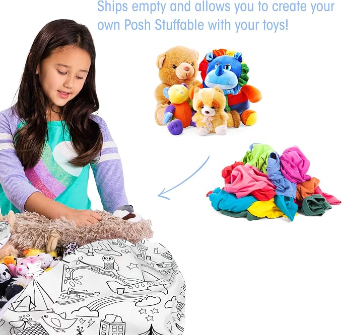 Posh Stuffable Kids Stuffed Animal Storage Bean Bag Chair Cover - Childrens Toy Organizer, Medium-27 - Canvas Coloring Fabric - Fun World - Image 2