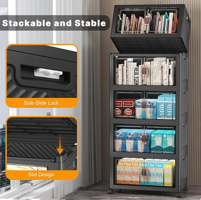 Stackable Storage Bins, 275QT Collapsible Drawers with 1 Lid | Large Capacity, Magnetic Door, Stack Lock, Rolling Wheels, Foldable Design, Organizers and Storage for Bedroom Dorm Garage - Image 3