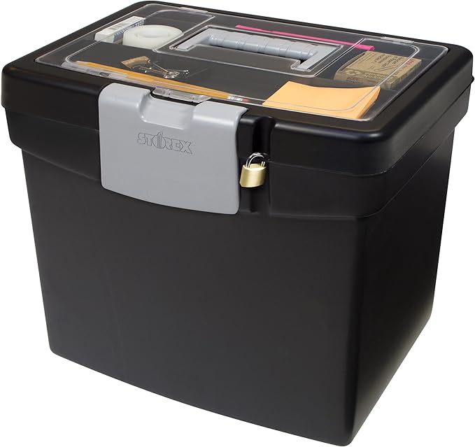 Storex 61504B02C Portable File Box with XL Lid, 11 x 13-1/2 x 11 Inches, Black by Storex