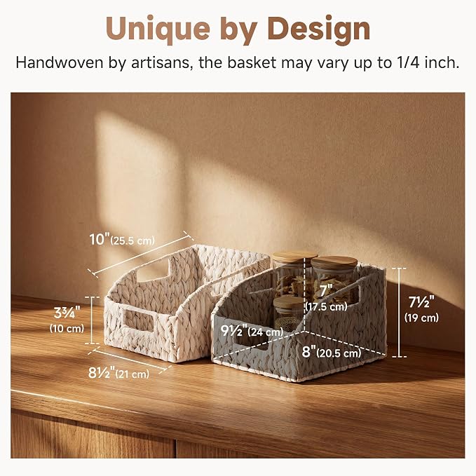 StorageWorks Pantry Baskets for Organizing, White Wicker Baskets, 2-Pack | Water Hyacinth Pantry Baskets for Organizing, Wicker Baskets with Handles, Woven Baskets for Pantry Storage, White Baskets - Image 2