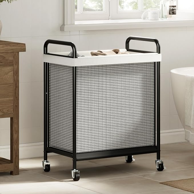 WOWLIVE Rolling Laundry Hamper with Wheels, 90L Laundry Basket | Laundry Sorter with Metal Handle and Removable Bag, Large Clothes Hamper for Laundry Room, Bathroom and Dorm, Beige - Image 6