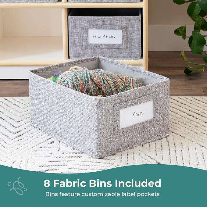 Guidecraft EdQ Cubby Toy Storage Organizer w/ 8 Fabric Bins - White: Wooden Organizer Cabinet for School and Home, Teacher's Book Cubby and Toy Shelf | Kids Toy Organization for Playroom and Bedroom - Image 4