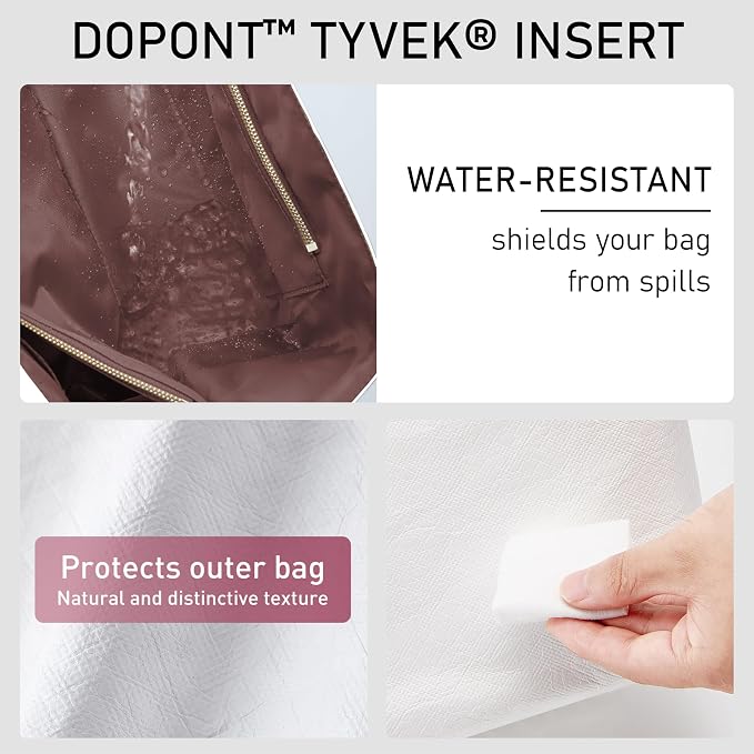 Tyvek Purse Organizer Insert for Coach Brooklyn 39 Shoulder Bag | Lightweight Waterproof Bag Insert, 9 Pockets Storage, Bottle Holder, YKK Zipper Pocket, Tote Handbag Dividers, White Tan - Image 6