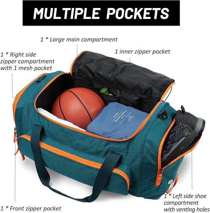 MIER Large Gym Bag for Men 60L Duffel Bag with Shoe Compartment | Lightweight & Durable Sports Duffles; Suited for Workout Fitness Travel Weekender; Water Resistant; Adjustable Shoulder Strap - Image 3