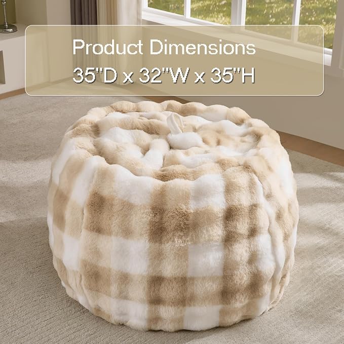 Fluffy Faux Rabbit Fur Bean Bag Chair Cover(No Filler),Cozy Shaggy Bubble Stuffed Animal Storage Large Bean Bag Cover for Bedroom Living Room,Fuzzy Bean Bag Cover Girls Teens Adult,Cream and Came - Image 3