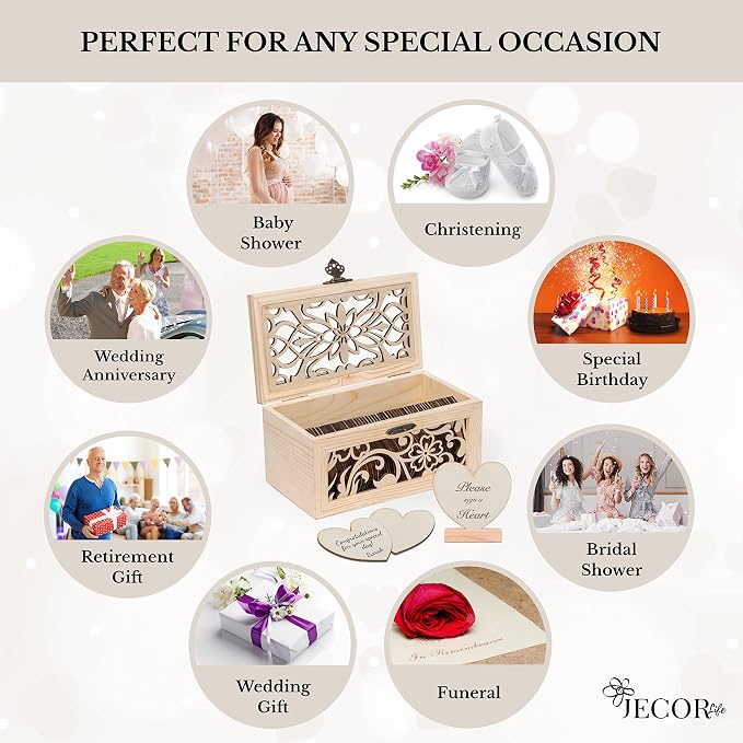 Jecor Alternative Guest Book Box - Wedding Guest Book Alternative - Pattern | 62 Large Wooden Hearts - Baby Shower, Bridal Shower, Anniversary, Birthday, Retirement, Funeral Guest Book Alternatives - Image 5