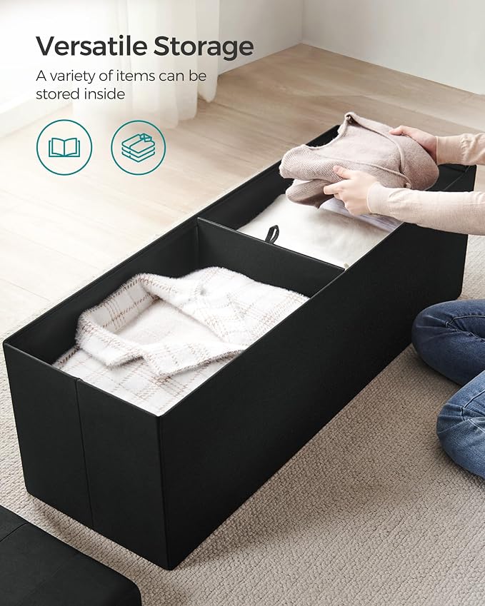 SONGMICS 43.3 Inches Folding Storage Ottoman Bench, Load 660 lb | Ottoman Foot Rest, Storage Chest, for Living Room, Entryway, Ink Black, MINOTA Collection ULSF077B01 - Image 4