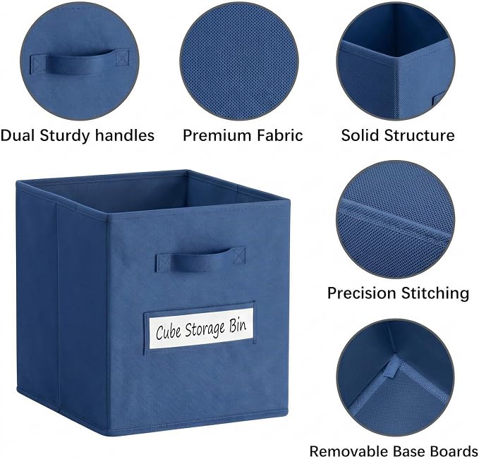 Storage Bins,13 Inch Cube Storage Bin with Labels,6pcs,Navy Blue | Fabric Storage Cubes for Shelves,13 Inch storage cube bins with 6 Labels Window Cards & a Pen. - Image 2