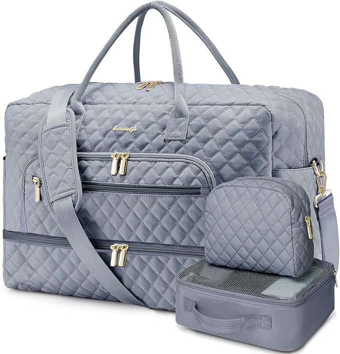 Large Women Travel Duffle Bag, Weekender Bags for Women with Shoe Compartment, Carry on Overnight Bag with Toiletry Bag, Gym Duffel Bag with Wet Pocket, Hospital Bags for Labor and Delivery 3 PCS Set by LUOCIP