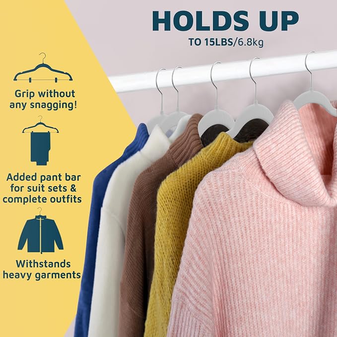 Lifemaster Velvet Skirt Hangers – with Adjustable Clips, 360 Degree Swivel Hook, and Non-Slip Shoulder Notch, Holds Up to 10 lbs, for Organizing Skirt, Pants, Dress, and Clothes, Pack of 10, White - Image 8