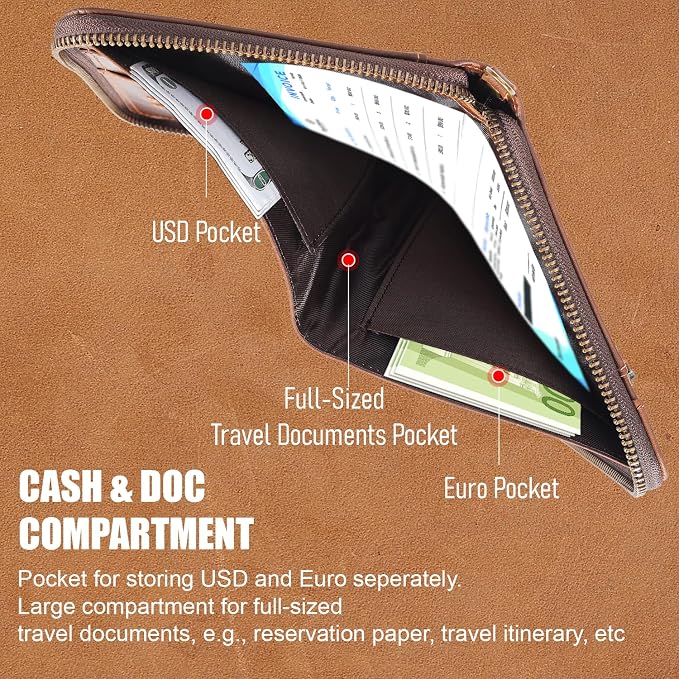STAR VISTA Lorenzo Full Grain Leather Family Passport Wallet for 4, Large Travel Document Organizer for Exquisite Voyagers, Multi-Currency Compartments, RFID Blocking, AirTag Track, Dark Brown - Image 4