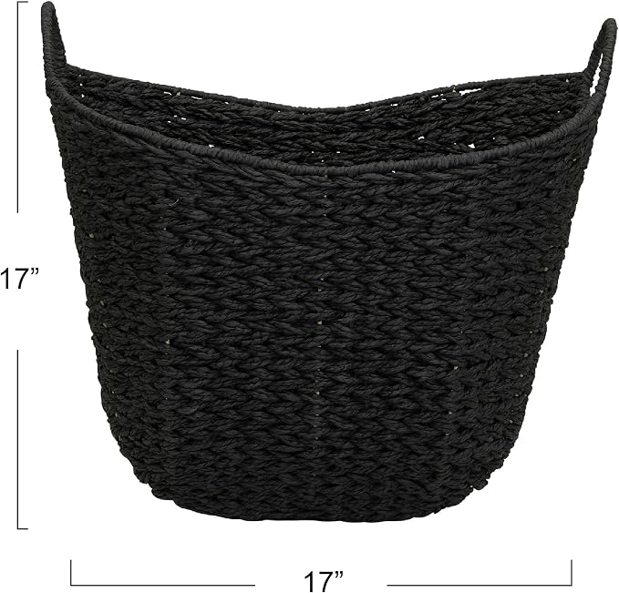 Household Essentials Handwoven Paper Rope Storage Basket with Metal Frame and Handles, Black - Image 2