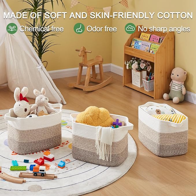 OIASKET Storage Baskets for Organizing, Woven Baskets for Shelves, Rectangle Decorative Organizer for Storage Clothes, Toy, Books, Towels Nursery Bins 3 Pack (Gradient Yellow, 13"x9.85"x8.7") - Image 5