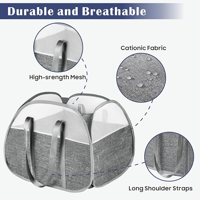 93L Collapsible Laundry Baskets Pop Up Laundry Hamper with Reinforced Handles Reliable Foldable Laundry Hamper for Laundry Room Kids Room (Large Grey) - Image 7