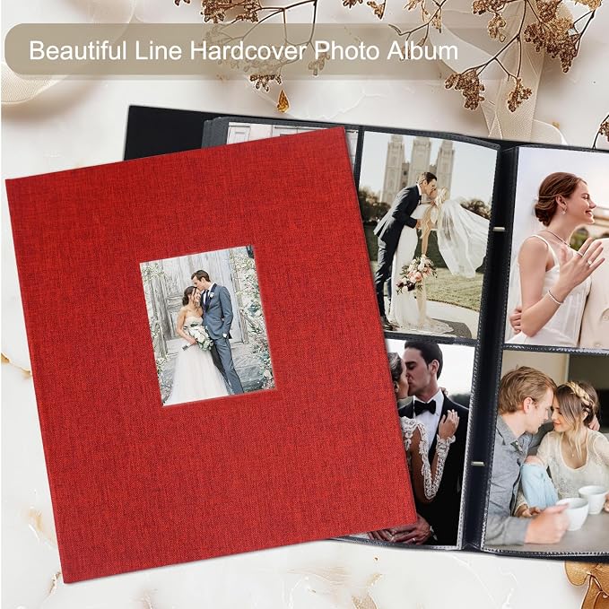 Photo Album 6x4 400 Pockets Slip in Large Capacity Album for Family Wedding Anniversary Linen Album Book Holds 400 Vertical 10x15cm Photos(400 Pockets, Red) - Image 3