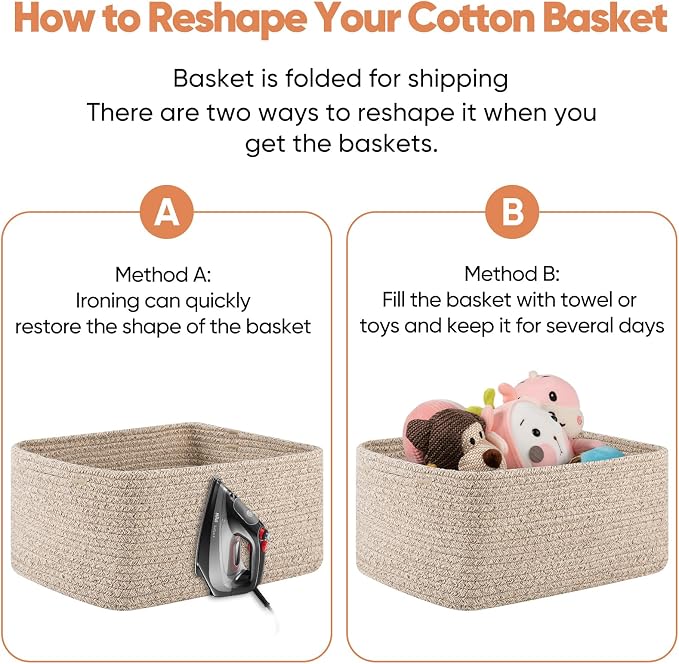 OIAHOMY 4 Pack 14.17 * 11.02 * 6.3IN Storage Baskets for Organizing Shelves, Woven Rope Baskets for Organizing Books, Clothes, Decorative Basket for Living Room, Nursery, Bedroom, Gift Basket, Brown - Image 7