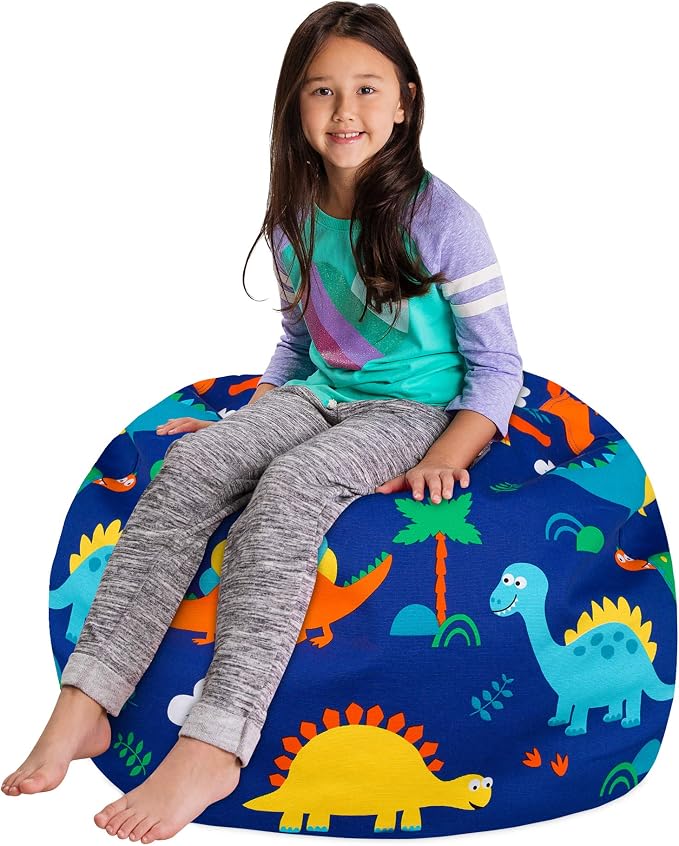 Posh Stuffable Kids Stuffed Animal Storage Bean Bag Chair Cover - Childrens Toy Organizer, Large-38 - Canvas Dinos on Blue - Image 3