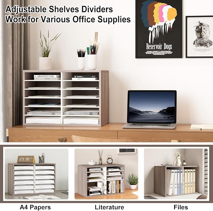 Alpeir Classroom Mailbox 12 Slots with Removable Shelves, Retro Grey/White | Hold 6000 Sheets Paper, Heavy Duty, Easily Assemble, Teacher Student Organization, For Classroom, Office, Home Countertop - Image 3