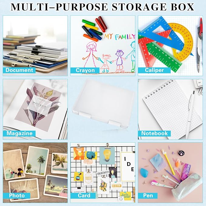 6 Pcs Clear Paper Storage Box,12.4 x 9.84 x 1.18 Inches,White | A4 Plastic File Box Document Paper Organizer Storage Board Game Project Cases Containers with Buckle for Craft, Magazine - Image 5