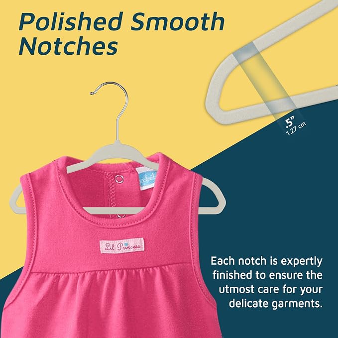 Ivory Velvet Kids Hangers 20 Pack, 10.83" Non-Slip Baby & Toddler Hangers for Clothes, Space-Saving Slim ABS Plastic with 360° Swivel Hook & Notched Shoulders, Up to 10 lb Capacity - Image 5