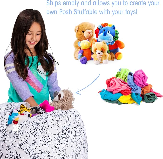Posh Stuffable Kids Stuffed Animal Storage Bean Bag Chair Cover - Childrens Toy Organizer, Medium 27" - Fun Coloring Fabric - Image 4