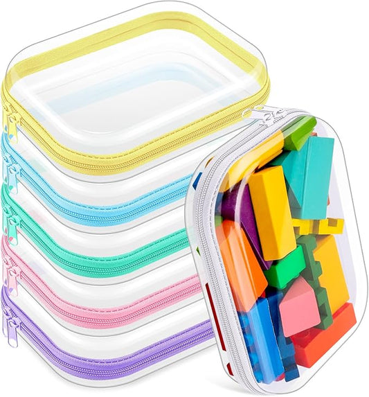 Sanwuta 6 Clear Hard Zipper Case,Assorted Color,7.87 X 5.9 X 2 Inch | Pencil Case Pouches ,Makeup Bag,Plastic Toiletry Diaper Bag ,Travel Toy Storage,Waterproof Organizer Bins by Sanwuta
