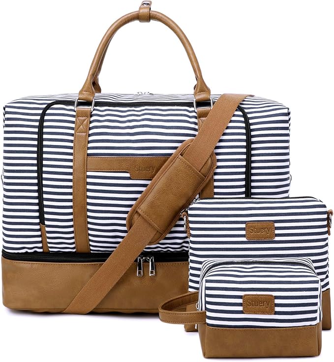 Weekender Bag, Large Travel Duffel Bag for Women, Carry on Overnight Bag with Shoe Compartment and Toiletry Bags by Stuery