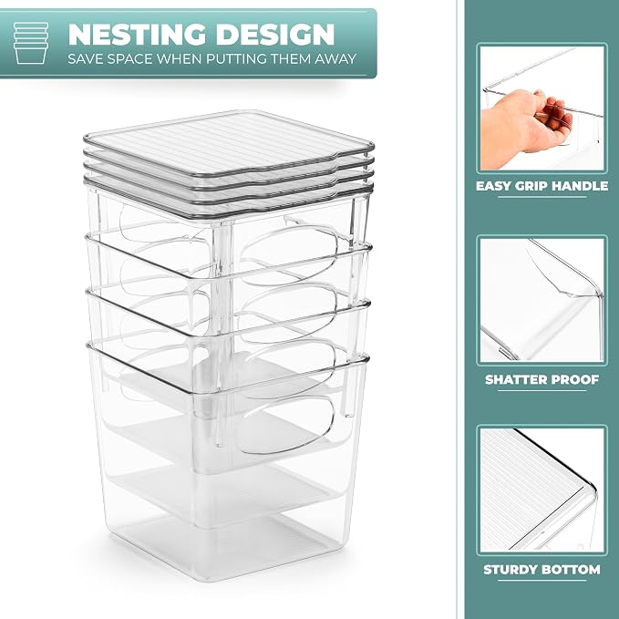 Sorbus Small Clear Plastic Storage Bins with Lids, Clear Stackable Storage Bins, Laundry Room Organizer Bins, Office, Classroom, Playroom, Bathroom, Laundry Room Organization and Storage (4 Pack) - Image 6