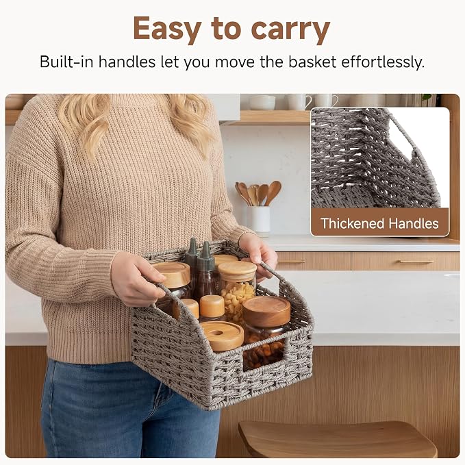 StorageWorks Wicker Baskets for Organizing, Paper Rope Gray Baskets, 2-Pack | Pantry Organizers and Storage, Wicker Storage Baskets for Shelves, Pantry Baskets for Organizing, Wicker Baskets with Handles - Image 3