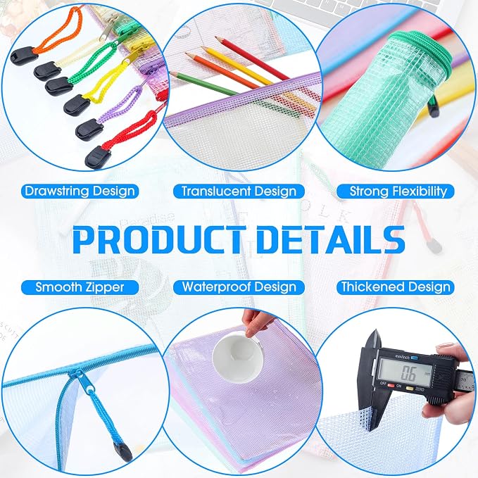 200 Pcs A4 Mesh Zipper Pouch Bulk Waterproof Mesh Zipper Organizer Plastic File Folder Case for School Office Supplies Document Board Games Puzzle(Colorful) - Image 3