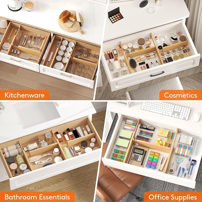 Lifewit 4" High Dresser Drawer Dividers, Adjustable Bamboo Drawer Organizer | 4 Pack 12"-16" Expandable Drawer Separator for Clothes, Utensils, Kitchen, Cabinet, Closet, Nursery Organization & Storage - Image 7