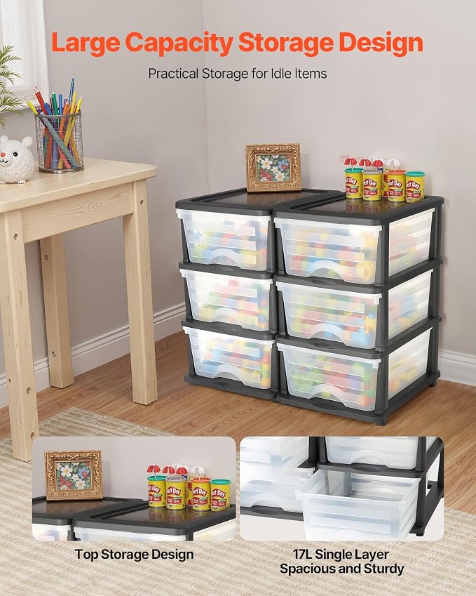 VEVOR Plastic Storage Drawers, 2 Pack Storage Organizer Drawer, 6 Drawers Closet Organization and Storage Dividers, Dresser Organizer Clear Bins for Office Supplies, Craft Rooms, Classrooms and Home - Image 4