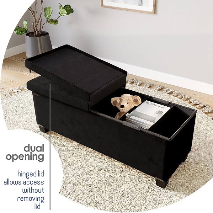 Storage Ottoman Bench with Bins, 43-in Storage Bench for Bedroom End of Bed, Folding Foot Rest Ottoman for Living Room Max 660lbs, Velvet Ottomans, Black - Image 8