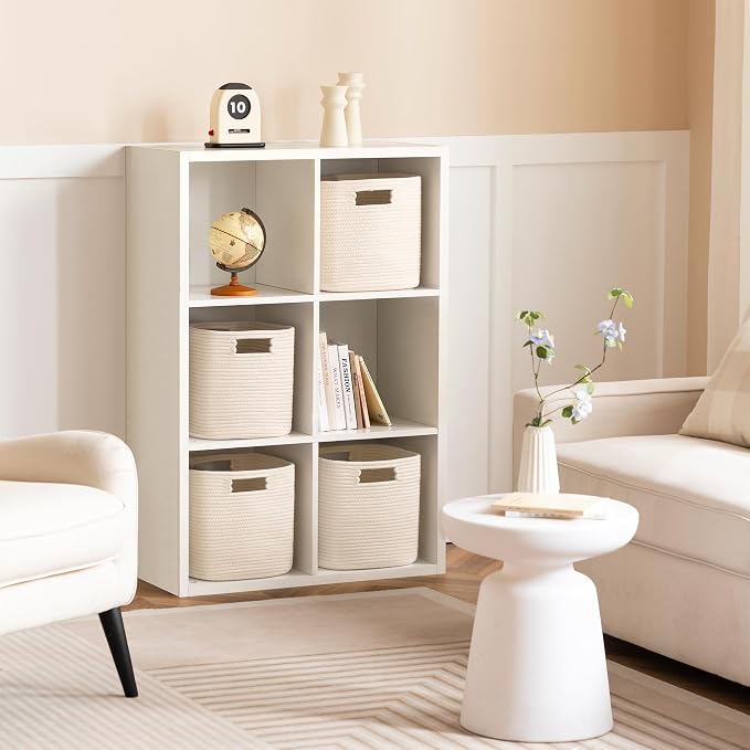 Dreamcountry 13x13 Cube Storage Bins, Storage Cubes with Handles, 4 Pack Cotton Rope Basket for Shelves, Cube Storage Organizer forToys, Book, Clothes, Home, Office, Nursery, Beige - Image 5