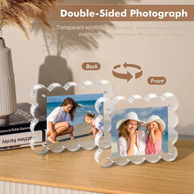 Chivalral 2x3 Magnetic Acrylic Frames 3 Pack,Scalloped Desktop Holders | mini picture frames 10+10mmThick,dual-side display ideal holiday gifts for Christmas,Thanksgiving,Valentine’s Day and Easter - Image 2