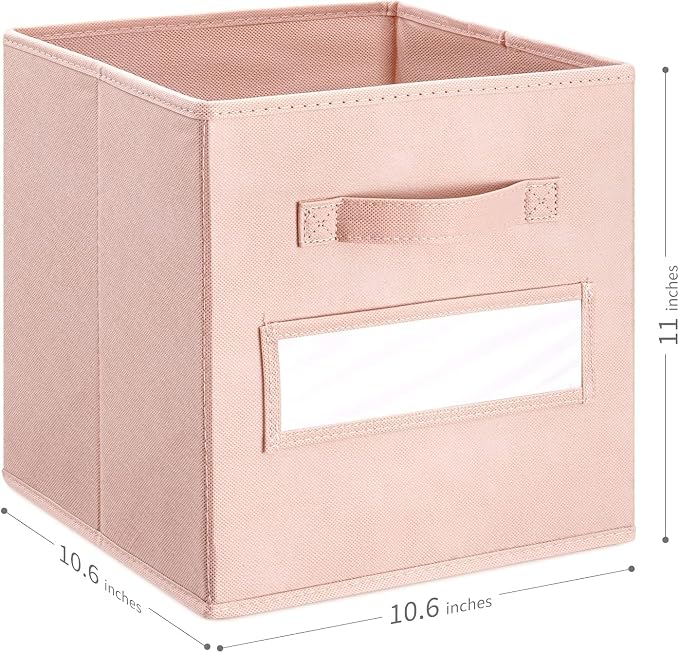 Fabric storage cubes (Set of 8) 11 Inch Cube Storage Bin, Cube storage with 8 Labels Window Cards & a Pen, Foldable cube organizer bins,11x11 Storage bin, Cubby Organizer Boxes, Pink - Image 3