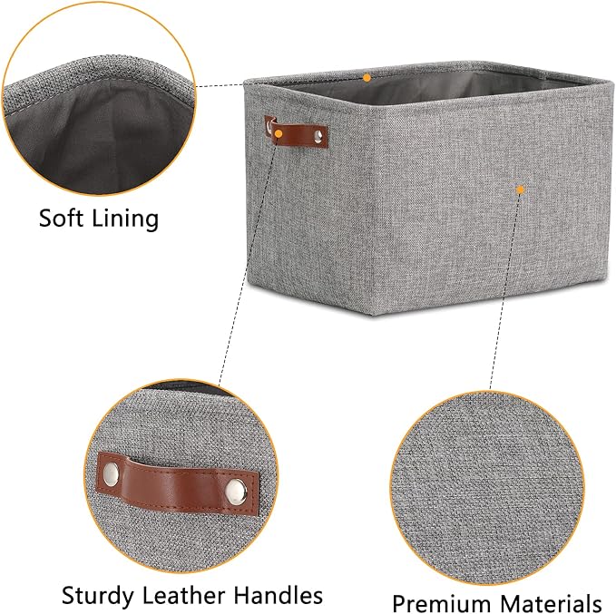 DULLEMELO Medium Storage Baskets for Organizing, Rectangular Fabric Storage Bins Collapsible, Perfect for Shelves, Closets, Nursery, Home, Office, Empty Gift Baskets (3-Pack,Grey) - Image 3