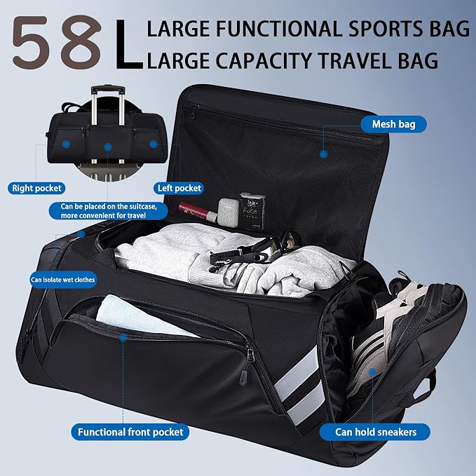 WOLFILIST 4-in-1 Gym Bags for Men/Women, Large Sports Duffle Bag for Travel | Gym Workout Backpack with Shoes & Wet Compartment, Sports Bag for Training, Sauna, Fitness, Swimming, Weekender Overnight Bag - Image 3