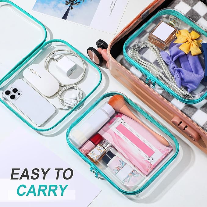 Sanwuta 6 Clear Hard Zipper Case,Teal,7.87 X 5.9 X 2 Inch | Pencil Case Pouches ,Makeup Bag,Plastic Toiletry Diaper Bag ,Travel Toy Storage,Waterproof Organizer Bins - Image 5