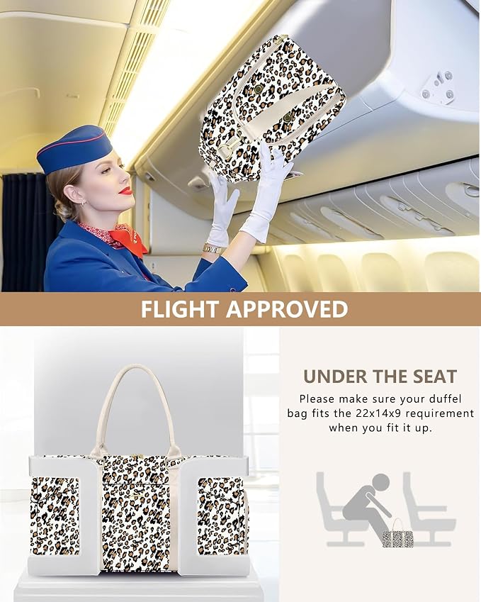 Women Weekender Travel Duffle Bag: Travel Duffel Overnight Bags with Shoe Compartment Large Carry on Tote with Toiletry Bag Weekend Traveling Yoga Gym Hospital Bag for Women with Wet Pocket Leopard - Image 6