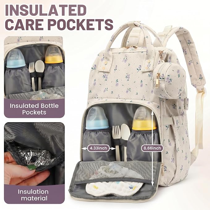 Baby Diaper Bag Backpacks for Mom Dad, Corduroy Large Capacity Multifunction Nappy Bag with Pacifier Case, Baby Travel Essentials Diaper Backpack for Boys Girls - Flowers Purple - Image 4