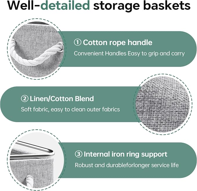 ECDYQXVU 13x13x13 Inch Storage Cube Bins Foldable Organizer Baskets 6 Pack | Soft Cotton Handles, Premium EVA Fabric, Hard Cardboard Bottom, Sturdy Metal Rim, Closet Shelf, Living Room, Bedroom, Laundry - Image 7