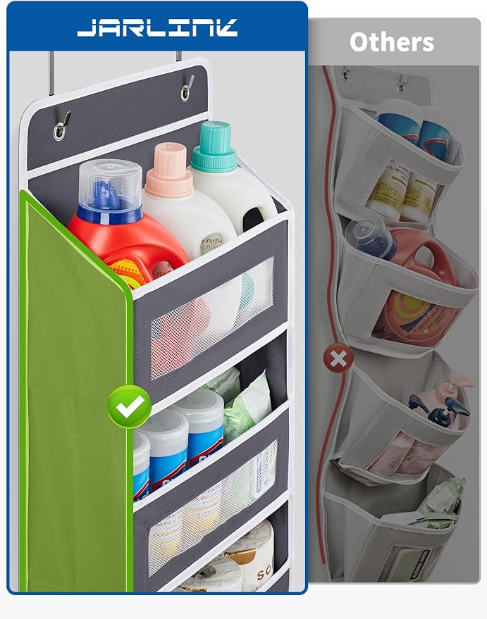 JARLINK Over The Door Organizer, 5 Shelf Hanging Organizer w/ 5 Pockets | 2 Pack 44 lbs Weight Capacity Hanging Storage for Bathroom, Bedroom, Nursery, RV, Pantry (Dark Grey) - Image 4