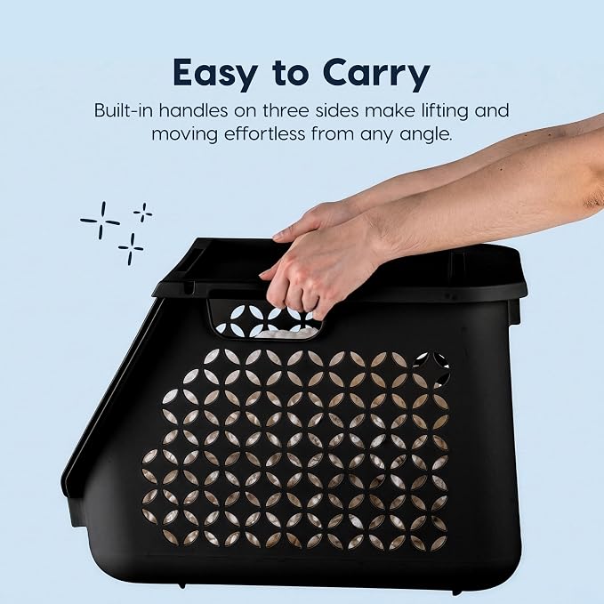 IRIS USA Laundry Basket Hamper, 40L - 3 Pack, Sorter Bin with Lids, Black | Stackable, Open Front, Built-In Handles, Ventilation, - Image 4