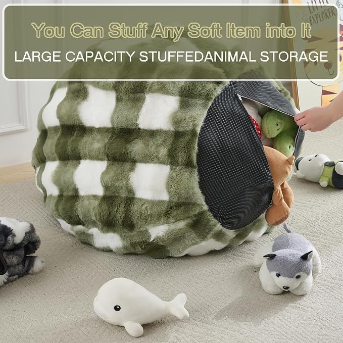 Fluffy Faux Rabbit Fur Bean Bag Chair Cover(No Filler),Cozy Shaggy Bubble Stuffed Animal Storage Large Bean Bag Cover for Bedroom Living Room,Fuzzy Bean Bag Cover Girls Teens Adult,Sage Green - Image 4