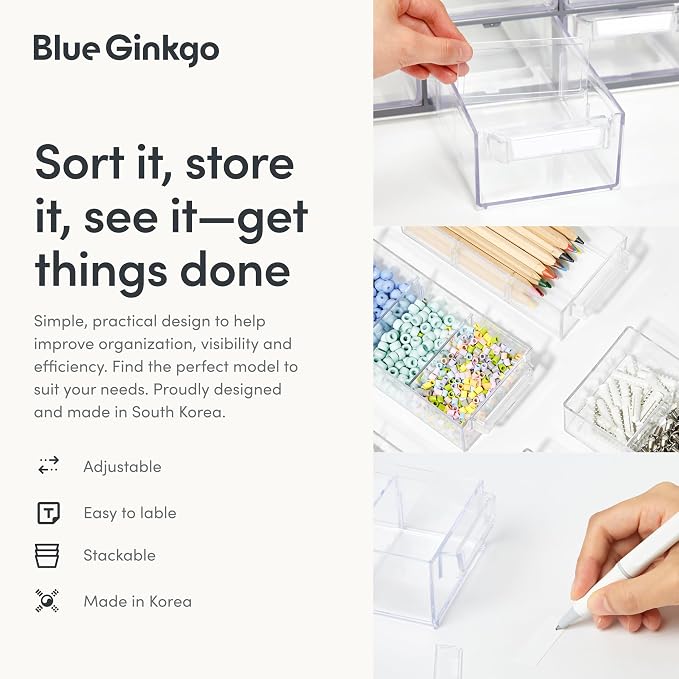 Blue Ginkgo 16-Drawer Storage Cabinet Organizer, Blue, Made in Korea | Stackable. Adjustable. Easy Visibility. - Image 6