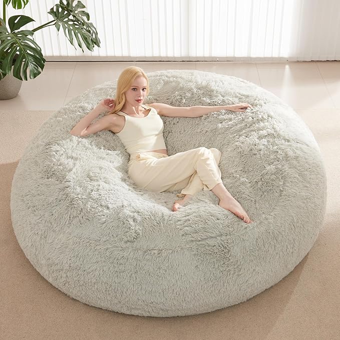 Bean Bag Covers Only, Fluffy Stuffed Beanbag Chair Covers No Filler, Washable Bean Bags Cover for Adults, Stuffed Animal Bean Bag Anti-Slip, 6FT, Light Grey by ODreamyDogs