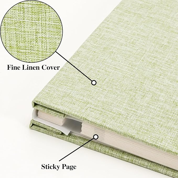 Vienrose Self Adhesive Photo Album with Arch Window, 40 Pages, Grass Green | Linen Cover, 9.84x9.06 Inch, Memory Book, Blank Inner Page, Metallic Pen - Image 2
